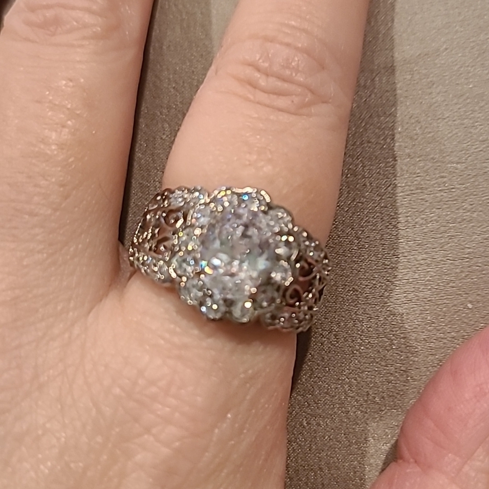 Cubic zirconia mutli stone stainless steel ring